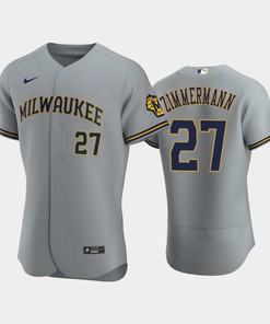 Milwaukee Brewers 27 Jordan Zimmermann Road Team Gray Jersey