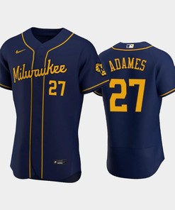 Milwaukee Brewers 27 Willy Adames Alternate Team Navy Jersey
