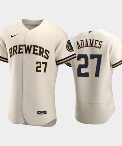 Milwaukee Brewers 27 Willy Adames Home Team Cream Jersey