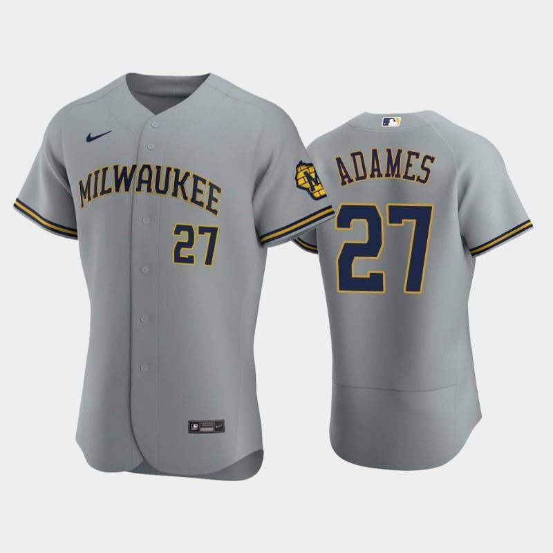 Milwaukee Brewers 27 Willy Adames Road Team Gray Jersey