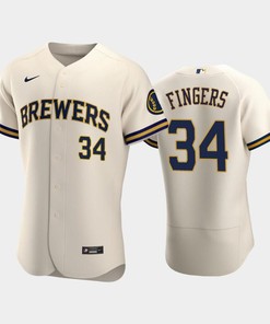 Milwaukee Brewers 34 Rollie Fingers Home Team Cream Jersey