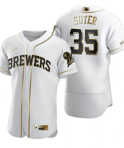 Milwaukee Brewers #35 Brent Suter Mlb Golden Brandedition White Jersey Gift For Brewers Fans