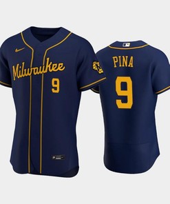 Milwaukee Brewers 9 Manny Pina Alternate Team Navy Jersey