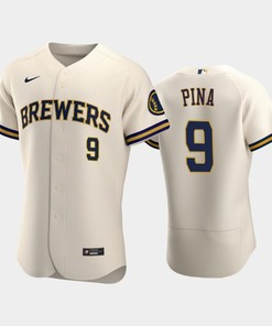 Milwaukee Brewers 9 Manny Pina Home Team Cream Jersey