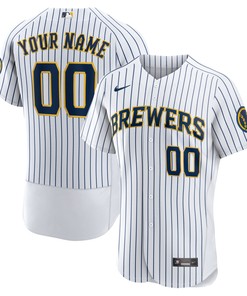 Milwaukee Brewers Alternate Authentic Custom Patch Jersey - White Custom Jerseys Mlb