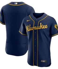 Milwaukee Brewers Alternate Authentic Team Logo Jersey Navy Mlb