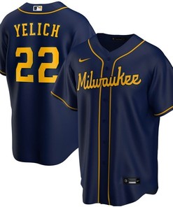 Milwaukee Brewers Christian Yelich #22 2020 Mlb Dark Blue Jersey