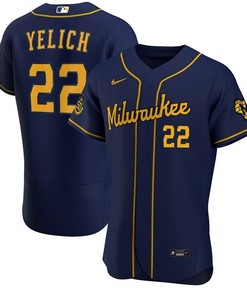 Milwaukee Brewers Christian Yelich #22 2020 Mlb Dark Blue Jersey