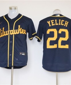 Milwaukee Brewers Christian Yelich #22 2020 Mlb Dark Blue Jersey