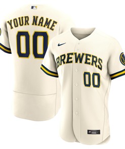 Milwaukee Brewers Home Authentic Custom Patch Jersey Cream Custom Jerseys Mlb