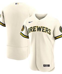 Milwaukee Brewers Home Authentic Team Jersey - Cream Mlb