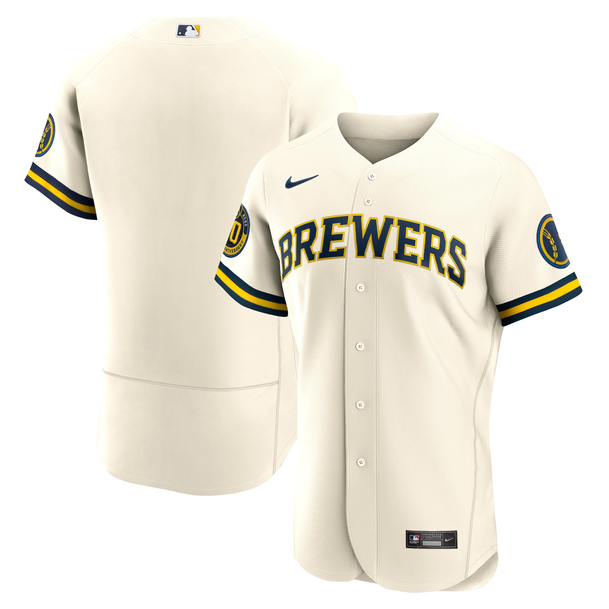 Milwaukee Brewers Home Authentic Team Jersey - Cream Mlb
