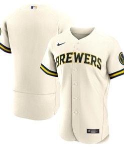 Milwaukee Brewers Home Authentic Team Logo Jersey Cream Mlb