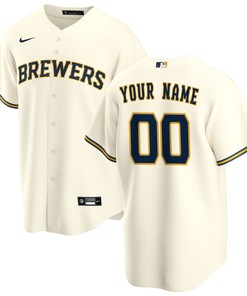 Milwaukee Brewers Home Replica Custom Jersey Cream Custom Jerseys Mlb