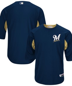 Milwaukee Brewers Majestic Authentic Collection On-field 3/4-sleeve Batting Practice Jersey - Navy/gold Mlb