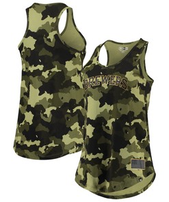 Milwaukee Brewers New Era Womens 2022 Mlb Armed Forces Day Camo Racerback Tank Top - Green