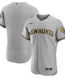 Milwaukee Brewers Road Authentic Team Logo Jersey - Gray Mlb