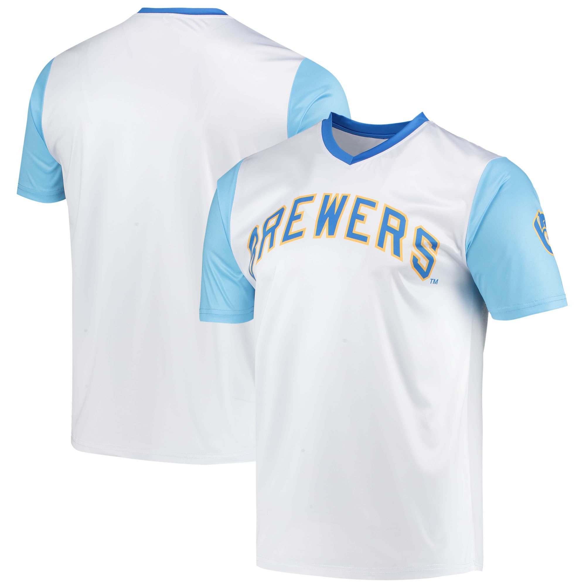 Milwaukee Brewers Stitches Cooperstown Collection Wordmark V-neck Jersey - White Mlb