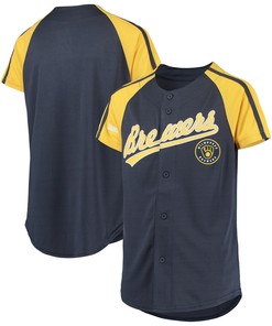 Milwaukee Brewers Stitches Team Logo Jersey - Navy Mlb