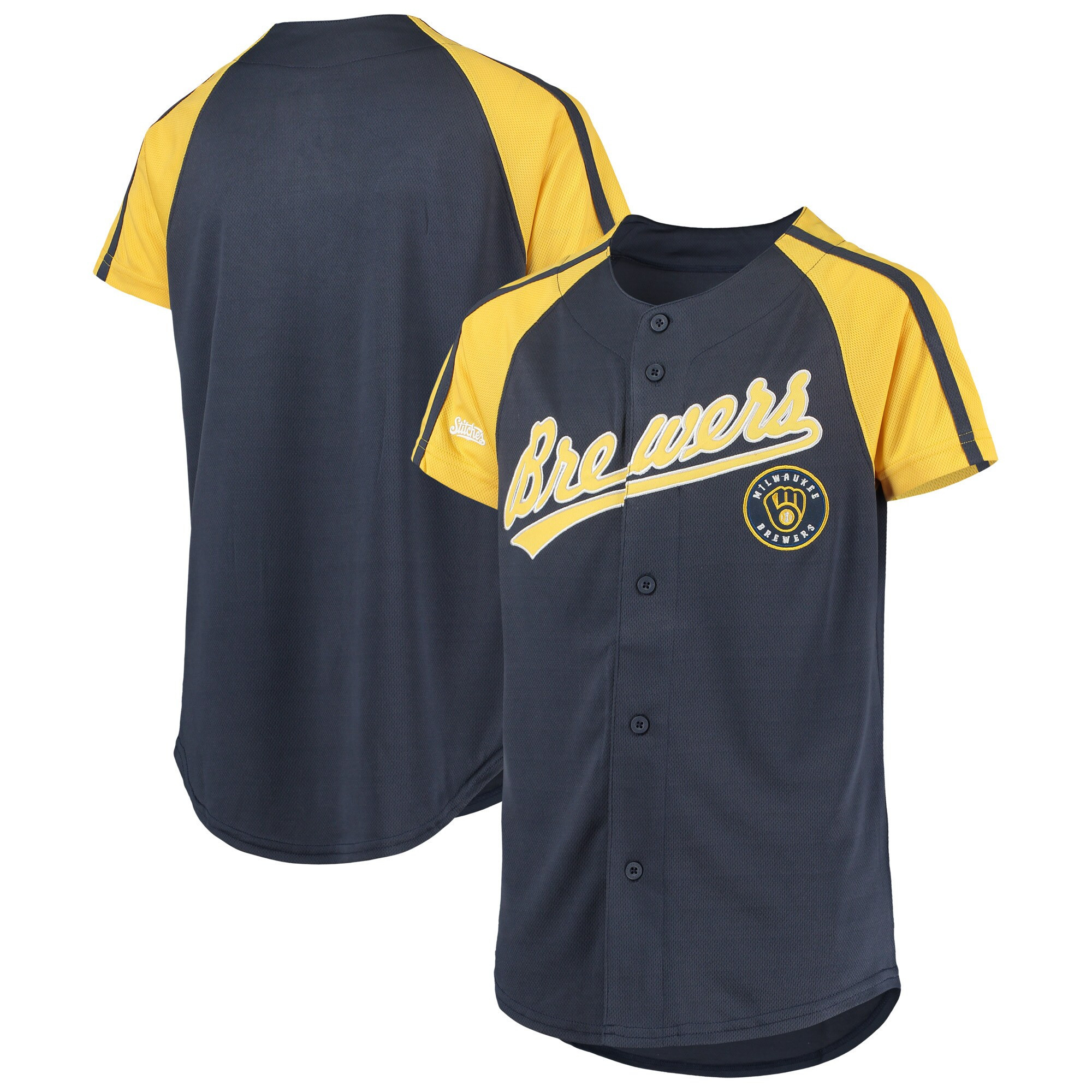 Milwaukee Brewers Stitches Team Logo Jersey - Navy Mlb