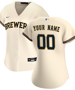 Milwaukee Brewers Womens Home Replica Custom Jersey - Cream Custom Jerseys Mlb