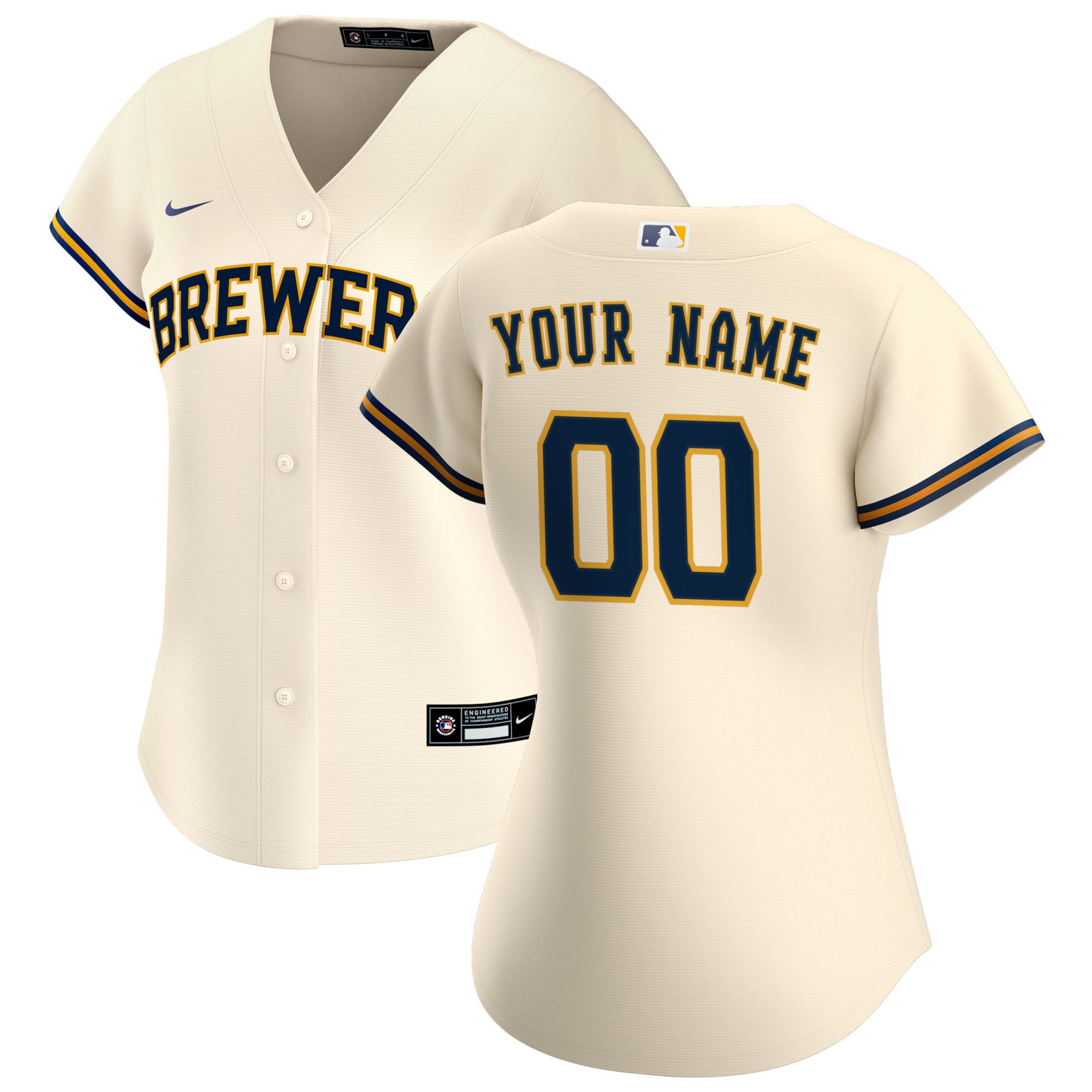 Milwaukee Brewers Womens Home Replica Custom Jersey - Cream Custom Jerseys Mlb
