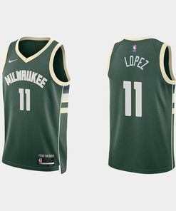 Milwaukee Bucks 11 Brook Lopez 2022-23 Icon Edition Hunter Green Men Jersey