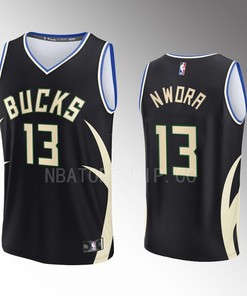 Milwaukee Bucks 13 Jordan Nwora Statement Edition Men Jersey 2022-23 Fast Break Black