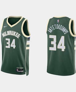 Milwaukee Bucks 34 Giannis Antetokounmpo 2022-23 Icon Edition Hunter Green Men Jersey