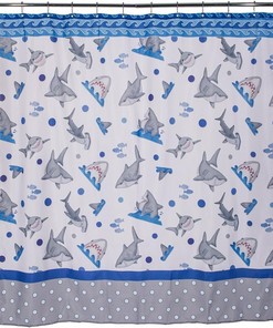 Mini Polka Dot Fish and Sharks Printed Shower Curtain for Fun Bathroom Decor