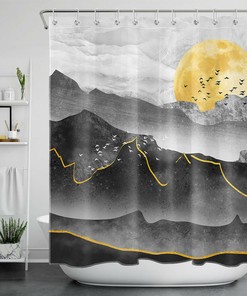 Minimalist Abstract Mountains Sun Shower Curtain for Modern Bathroom Decor