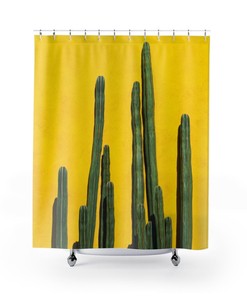 Minimalist Artistic Shower Curtain with Cactus Print for Boho Chic Bathroom Decor