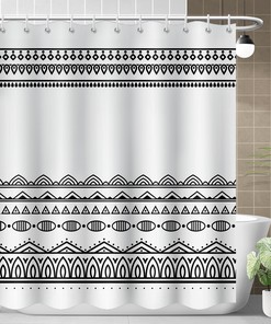 Minimalist Black Geometric Pattern Lines Shower Curtain in Bohemia Style, Perfect for Bathroom and Bathtub Decor - Bathroom Curtain