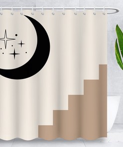 Minimalist Boho Arch Moon Shower Curtain with Abstract Art 