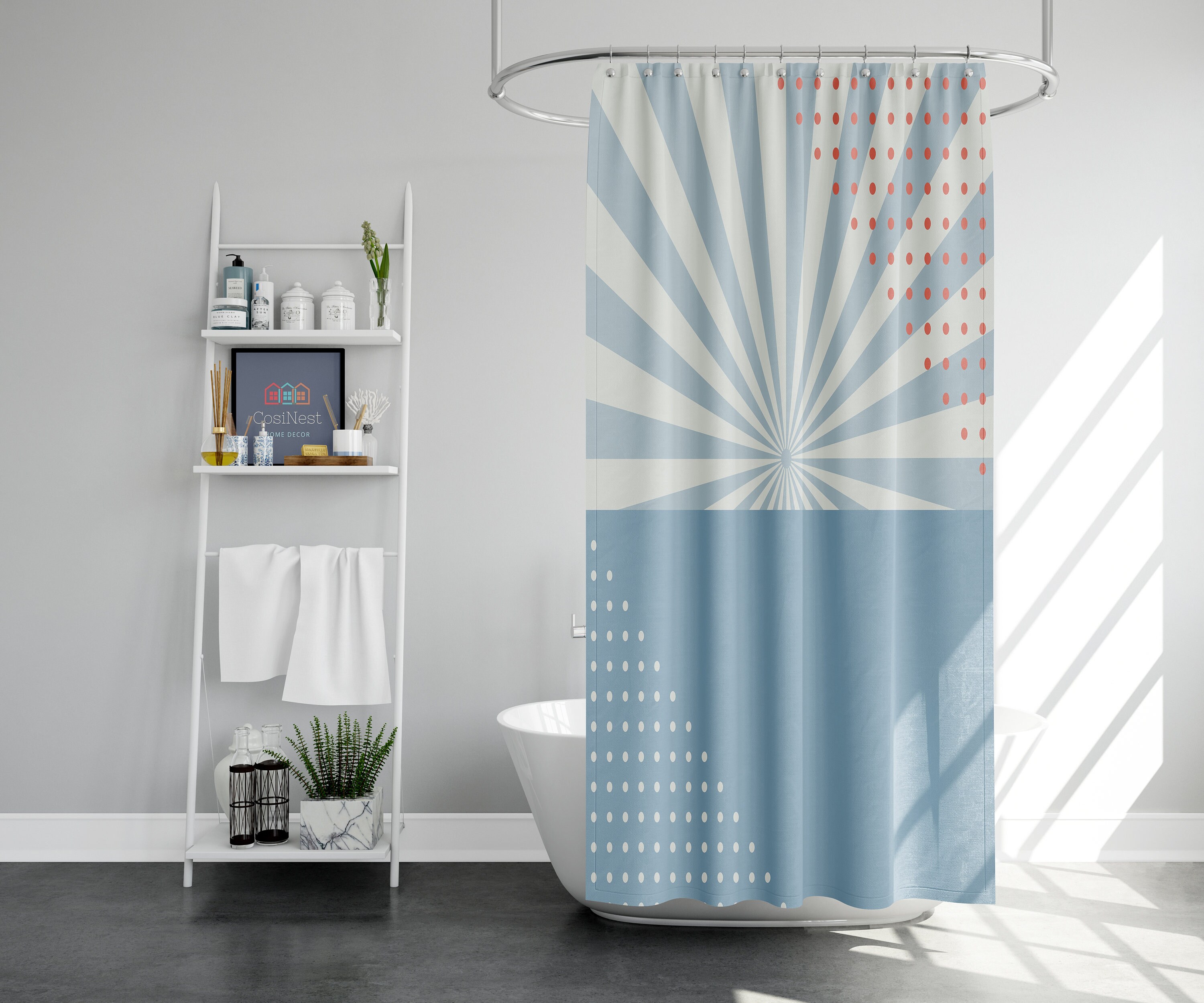 Minimalist Boho Sun Shower Curtain - Fabric Bathroom Curtain for Housewarming Gift
