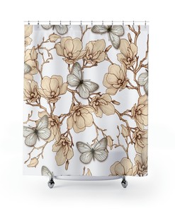 Minimalist Butterfly Boho Shower Curtain with Farmhouse Cottagecore Vibes 