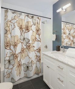 Minimalist Butterfly Boho Shower Curtain with Farmhouse Cottagecore Vibes