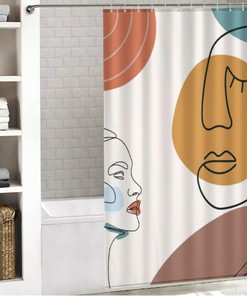 Minimalist Face Line Art Shower Curtain for Modern Bathroom Decor
