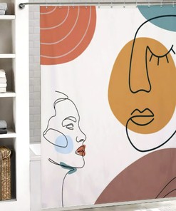 Minimalist Face Line Art Shower Curtain for Modern Bathroom Decor