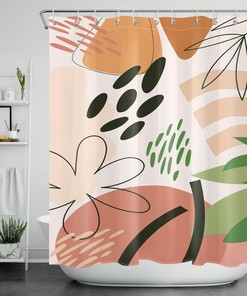 Minimalist Geometric Shower Curtain with Abstract Leaves for a Chic and Modern Bathroom Accessory