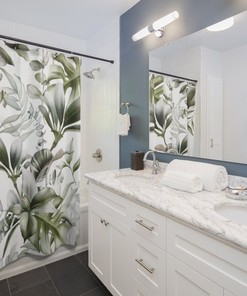 Minimalist Green Tropical Jungle Monstera Leaves Boho Shower Curtain Set