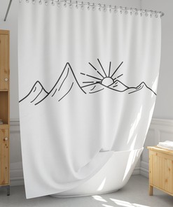 Minimalist Mountain Shower Curtain - Farmhouse and Rustic Bathroom Decor with Black and White Design