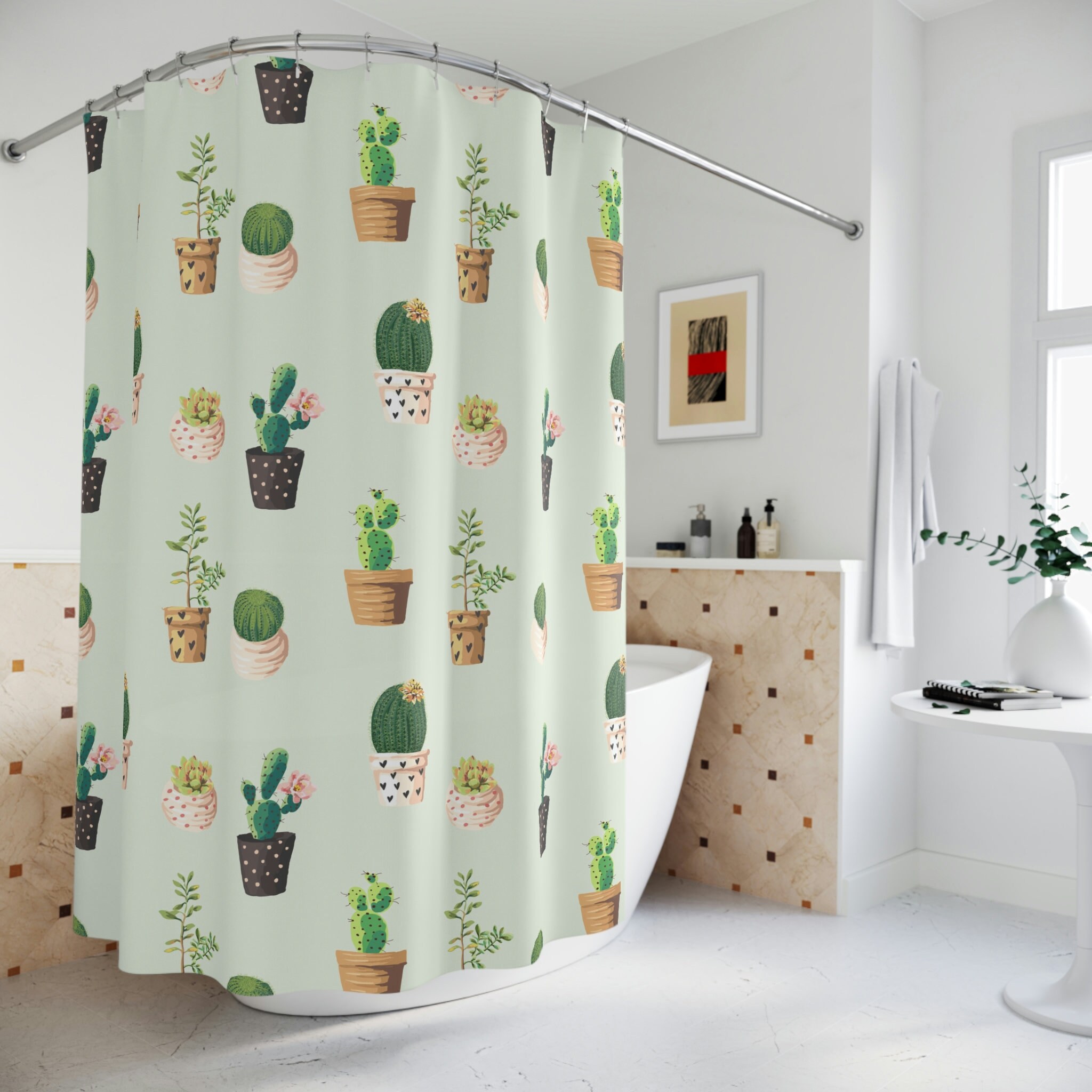 Minimalist Organic Boho Shower Curtain - Geometric Shapes with Bohemian Flair