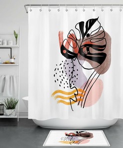 Minimalist Palm Leaf Black Lines Shower Curtain for Modern Bathroom Decor