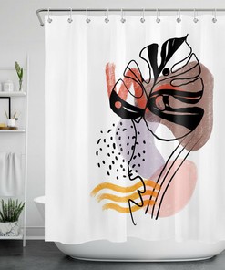 Minimalist Palm Leaf Black Lines Shower Curtain for Modern Bathroom Decor