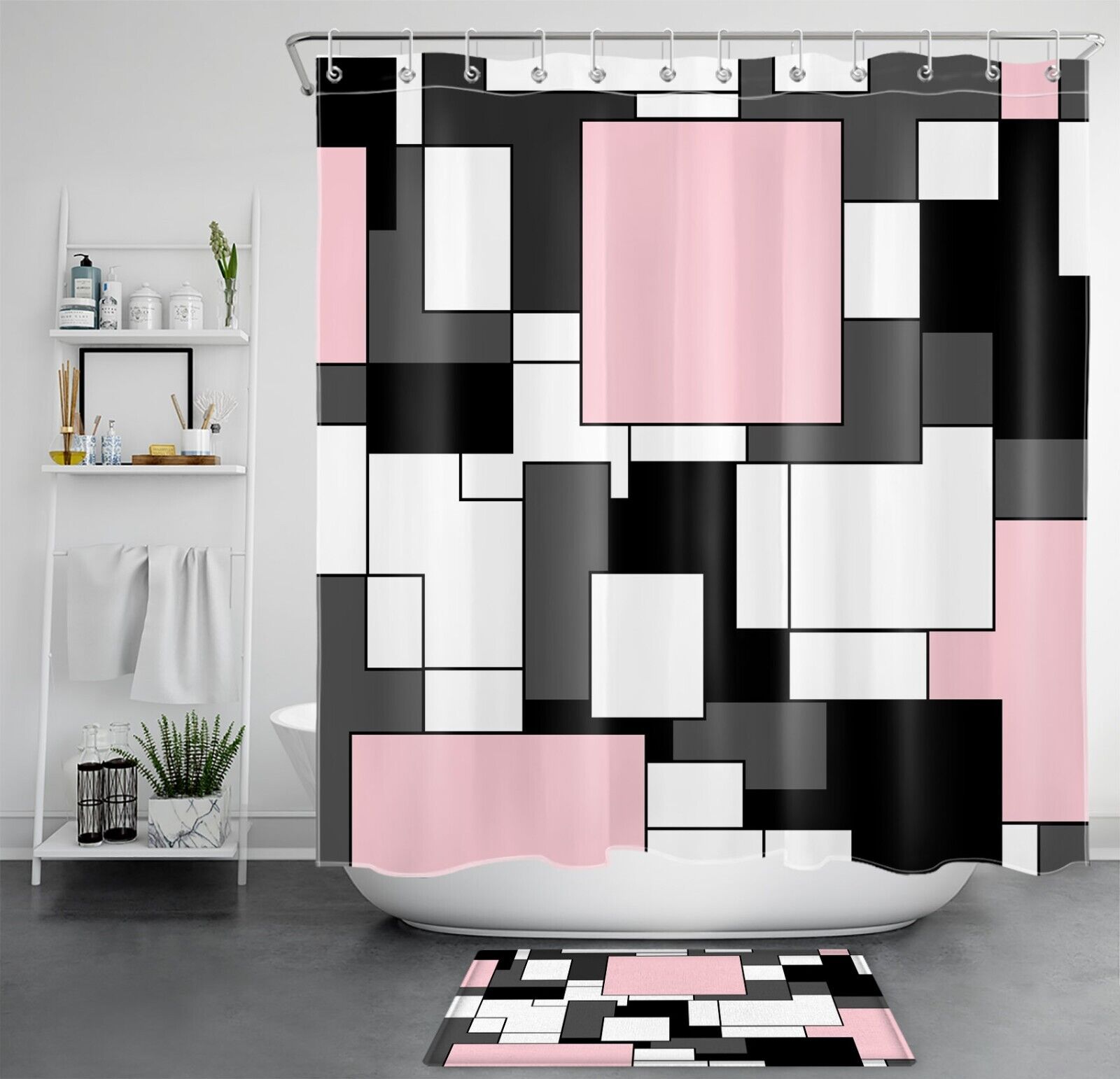 Minimalist Pink Abstract Geometric Pattern Shower Curtain for Elegant Bathroom Decor