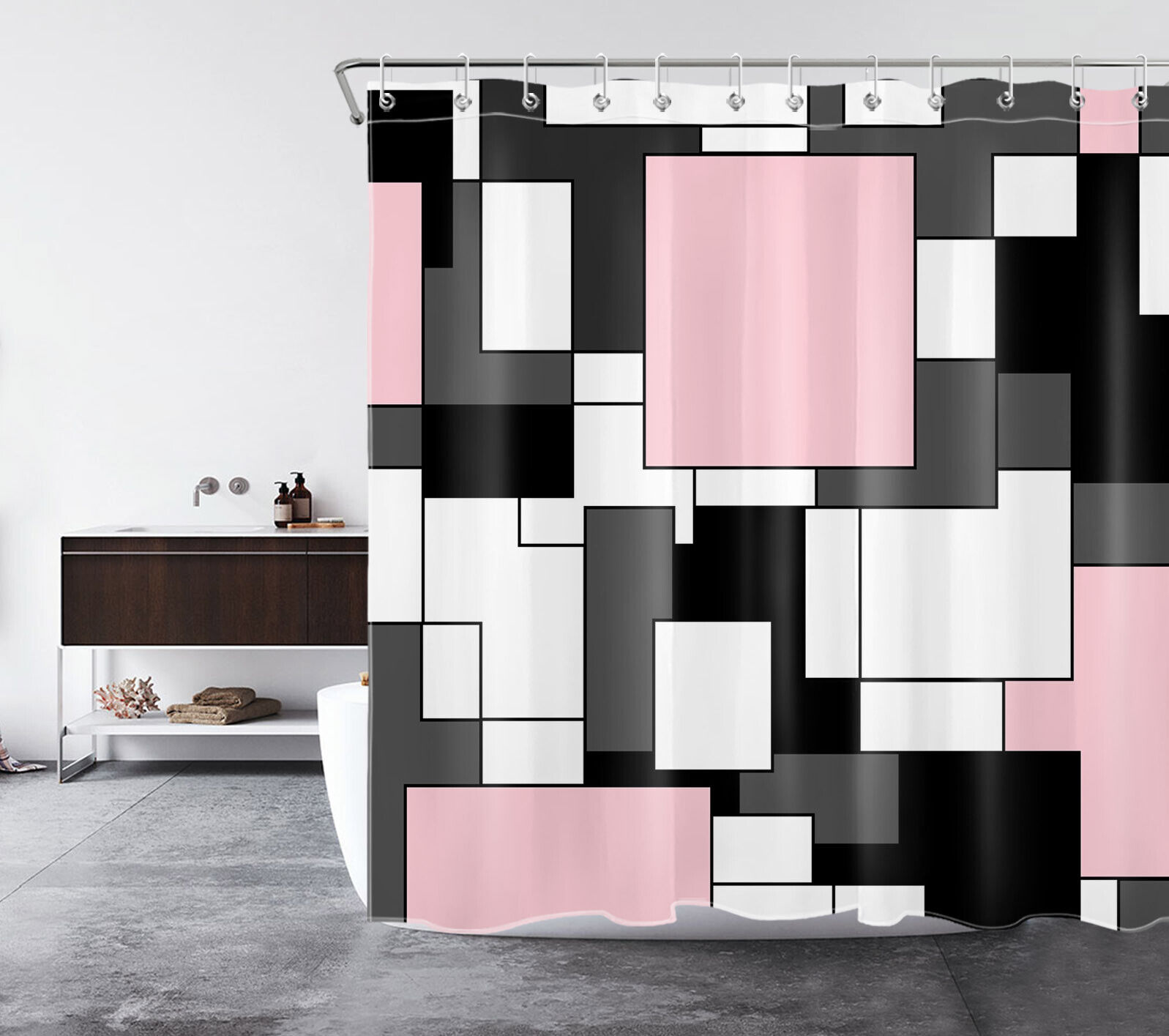 Minimalist Pink Abstract Geometric Pattern Shower Curtain for Elegant Bathroom Decor