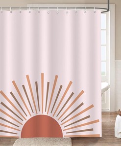 Minimalistic Boho Sun Shower Curtain, Mid Century Inspired Bathroom Decor