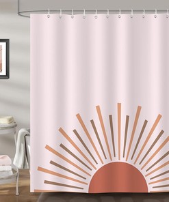Minimalistic Boho Sun Shower Curtain, Mid Century Inspired Bathroom Decor