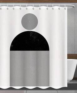 Minimalistic Geometric Shower Curtain - Black and Gray Bathroom Decor with Modern Pattern Design